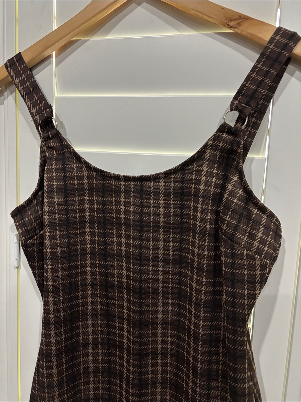 Planet Gold Brown Plaid Mini Sheath Dress - Picture 3 of 3